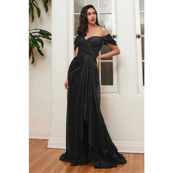 green emerald velvet dress Off-Shoulder Short Sequin Homecoming Dress with Fringe Black / 4 main image 1
